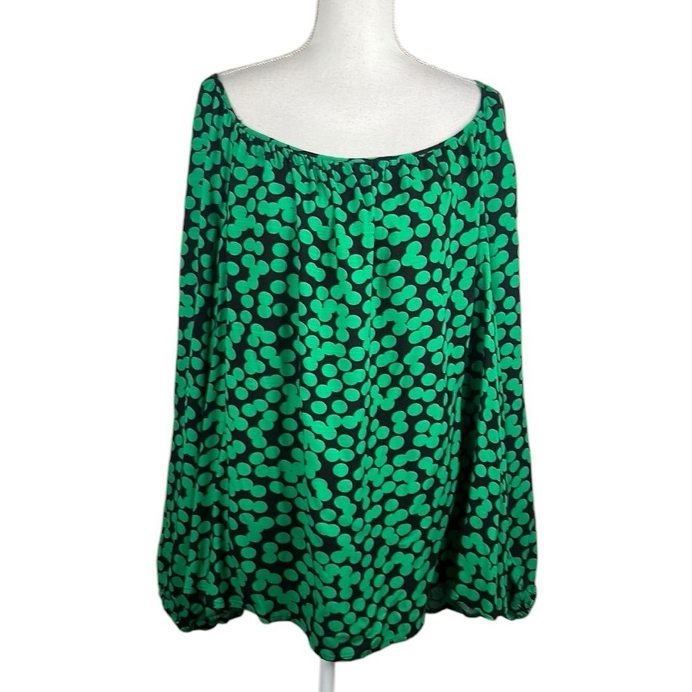 Ava & Viv Green & Black High Low Balloon Sleeve Casual Summer Boho Top Size 2X